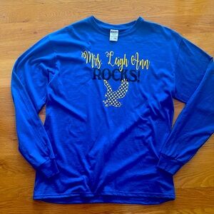 Jerzees Blue Graphic Tee with Gold and Black Design